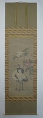 双鶴と牡丹の古画の修復例